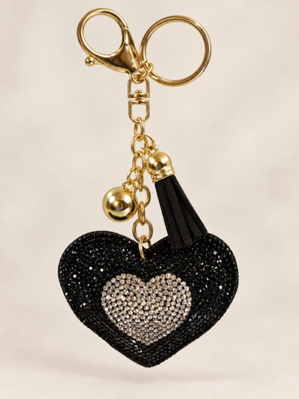 Set of 2 Sparkly Heart Bag Charms Keychains New
